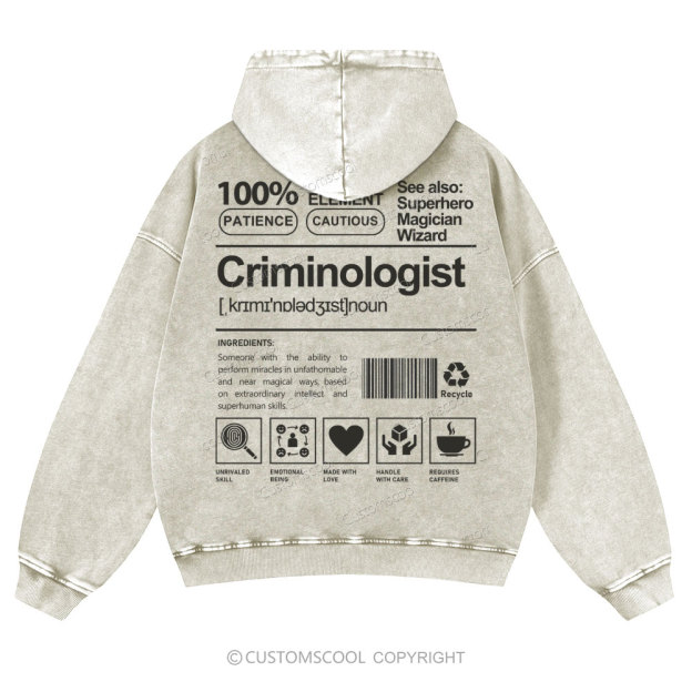 Criminologist Casual Washed Hoodie Customscool