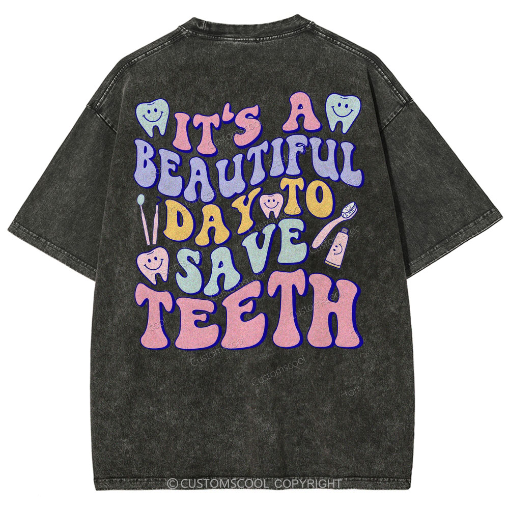 DAY TO SAVE TEETH Unisex Fit Washed T-Shirt Customscool