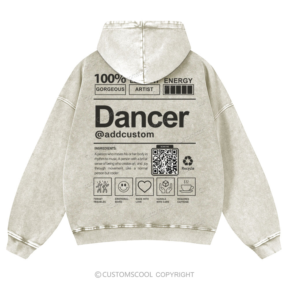 Dancer Addcustom QR Code Casual Washed Hoodie Customscool