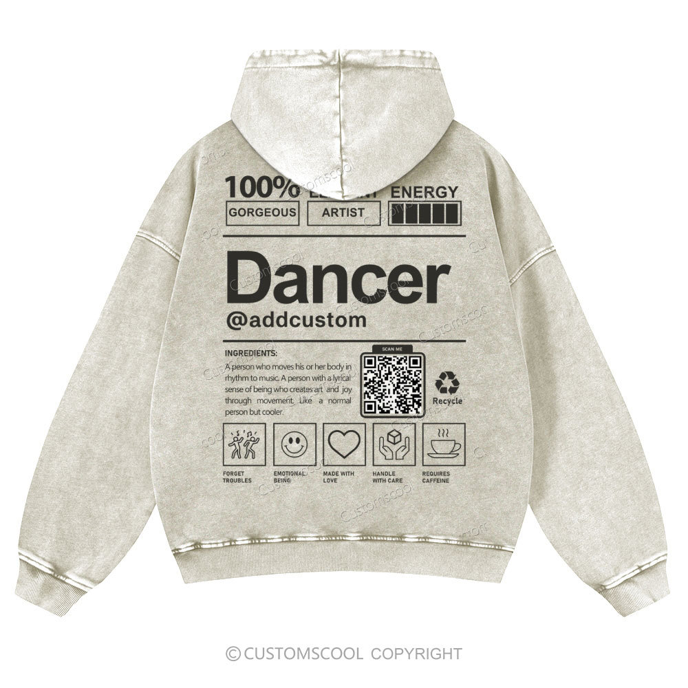 Dancer Addcustom QR Code Casual Washed Hoodie Customscool