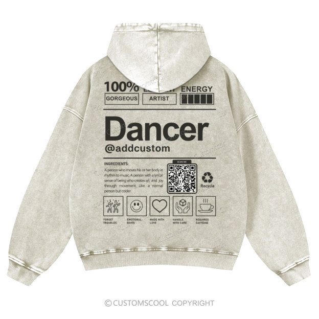 Dancer Addcustom QR Code Casual Washed Hoodie Customscool