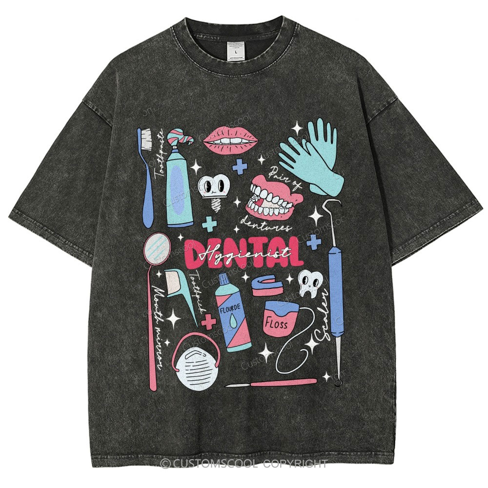 Dental Hygienist Stuff Unisex Fit Washed T-Shirt Customscool