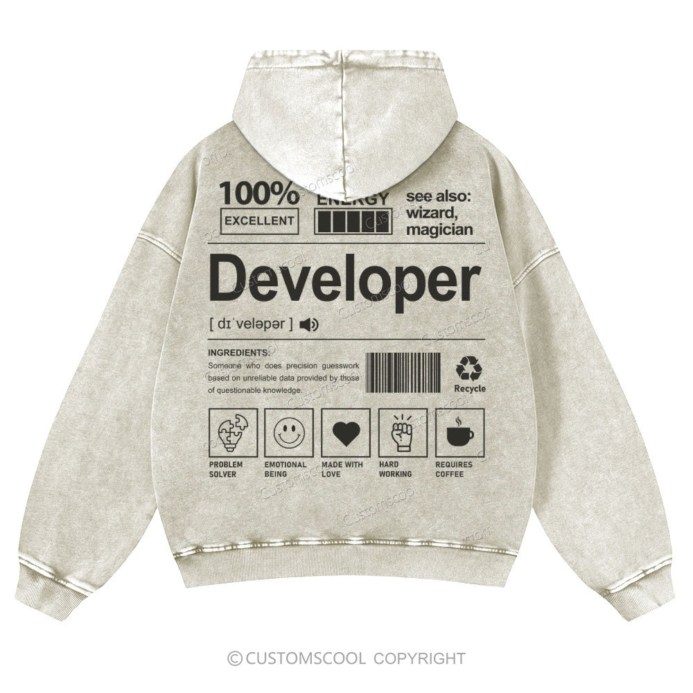 Developer Casual Washed Hoodie Customscool