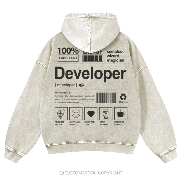 Developer Casual Washed Hoodie Customscool