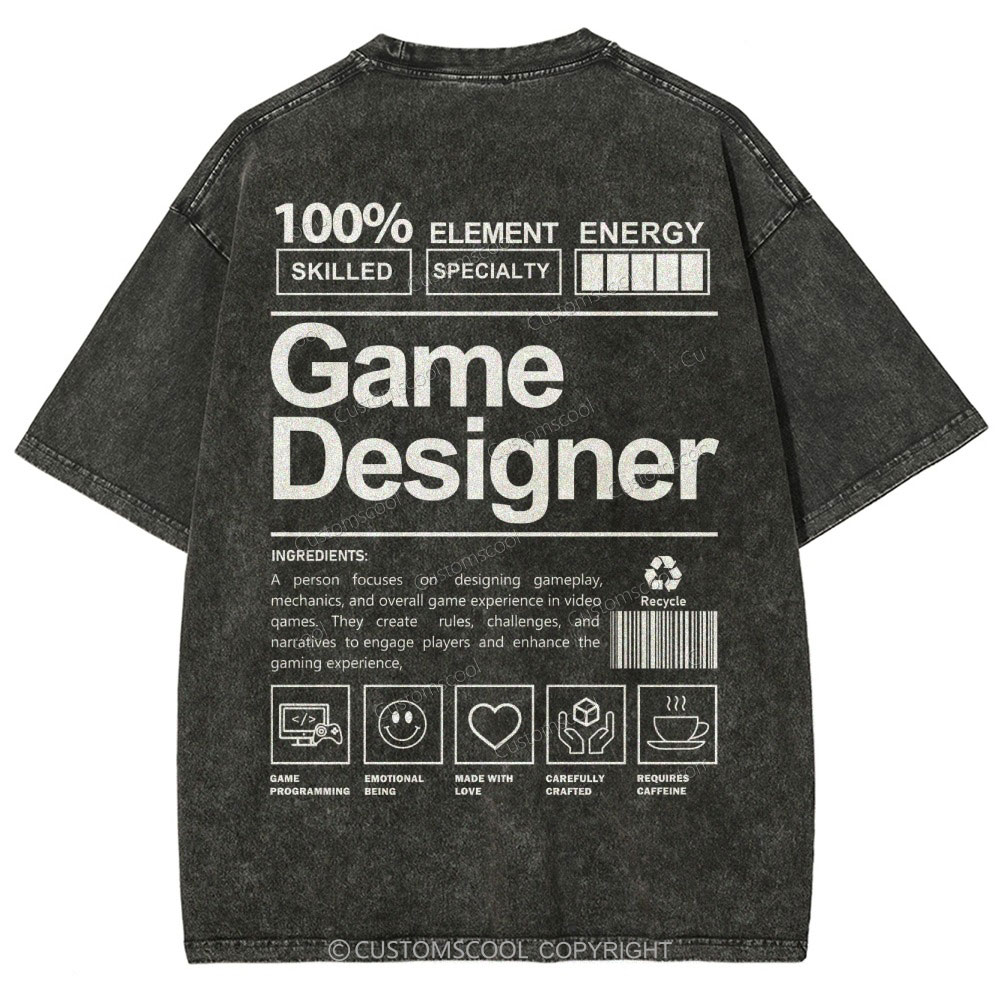 Game Designer Unisex Fit Washed T-Shirt Customscool