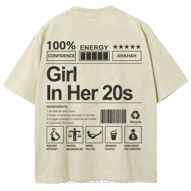 Girl In Her 20s Unisex Fit Washed T-Shirt Customscool