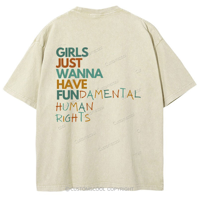 Girls Just Wanna Have Fundmental Humanrghts Vintage Snowflake Washed T-Shirt Customscool