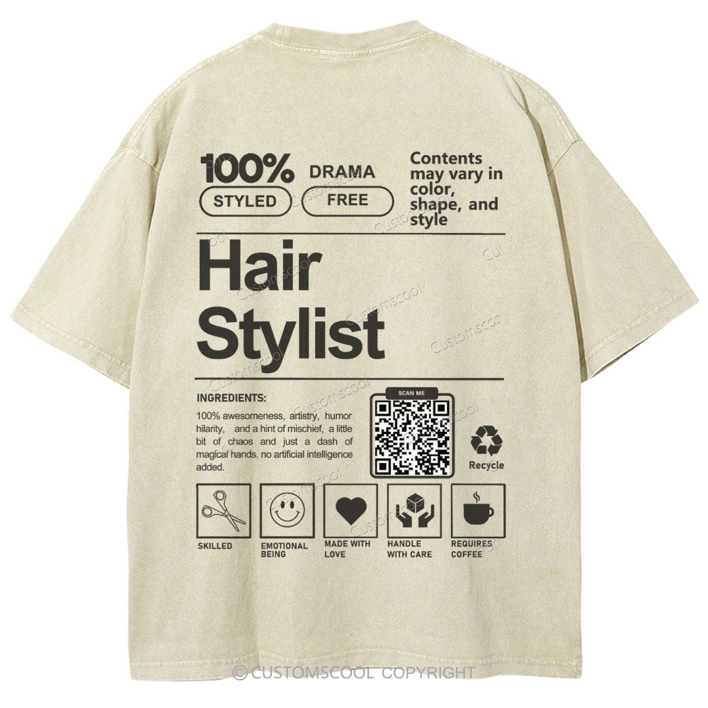 Hair Stylist Addcustom QR Code Unisex Fit Washed T-Shirt Customscool