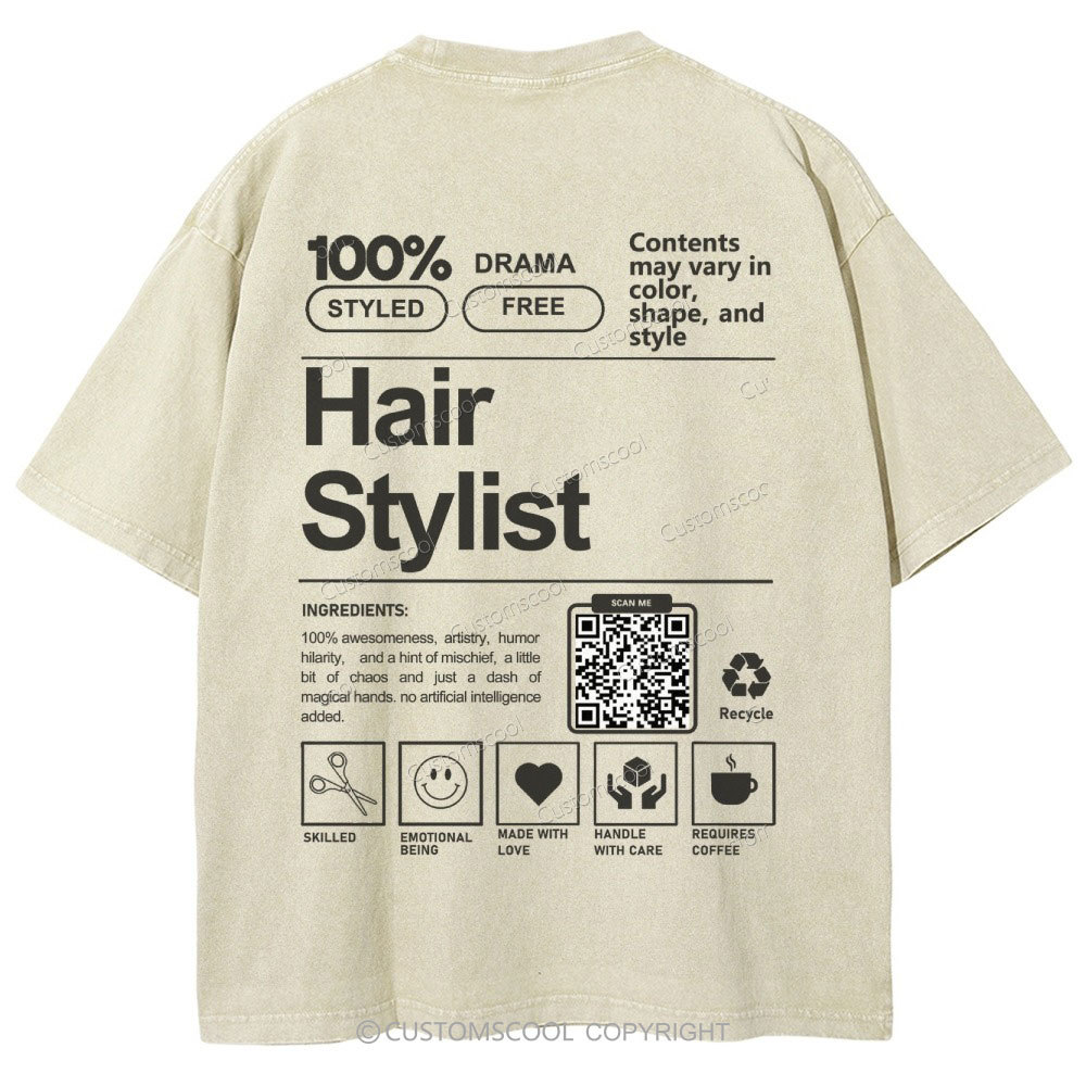 Hair Stylist Addcustom QR Code Unisex Fit Washed T-Shirt Customscool