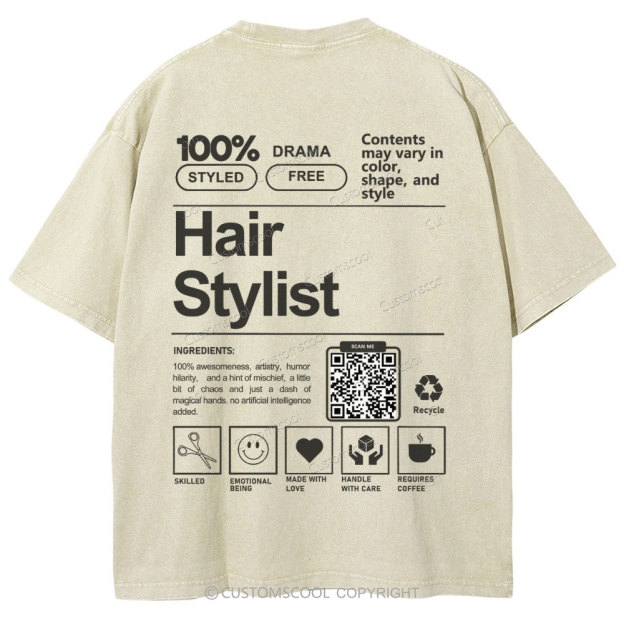 Hair Stylist Addcustom QR Code Unisex Fit Washed T-Shirt Customscool