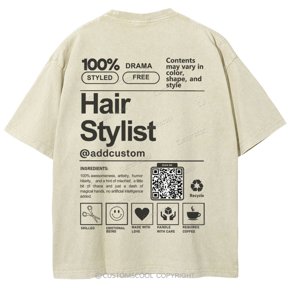 Hair Stylist Addcustom QR Code Unisex Fit Washed T-Shirt Customscool