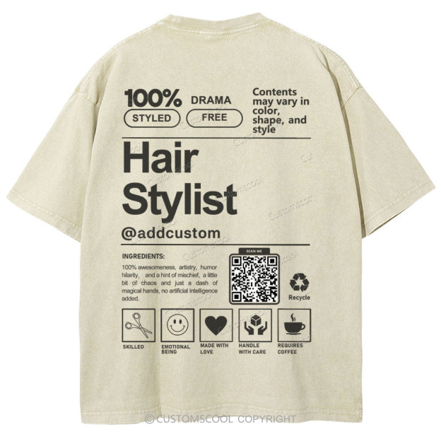 Hair Stylist Addcustom QR Code Unisex Fit Washed T-Shirt Customscool