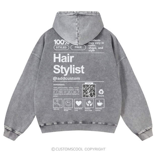 Hair Stylist Addcustom QR Code Casual Washed Hoodie Customscool