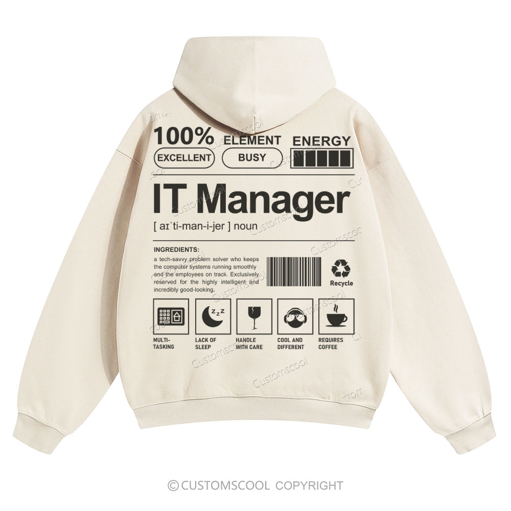 IT Manager Solid Color Hoodie Customscool