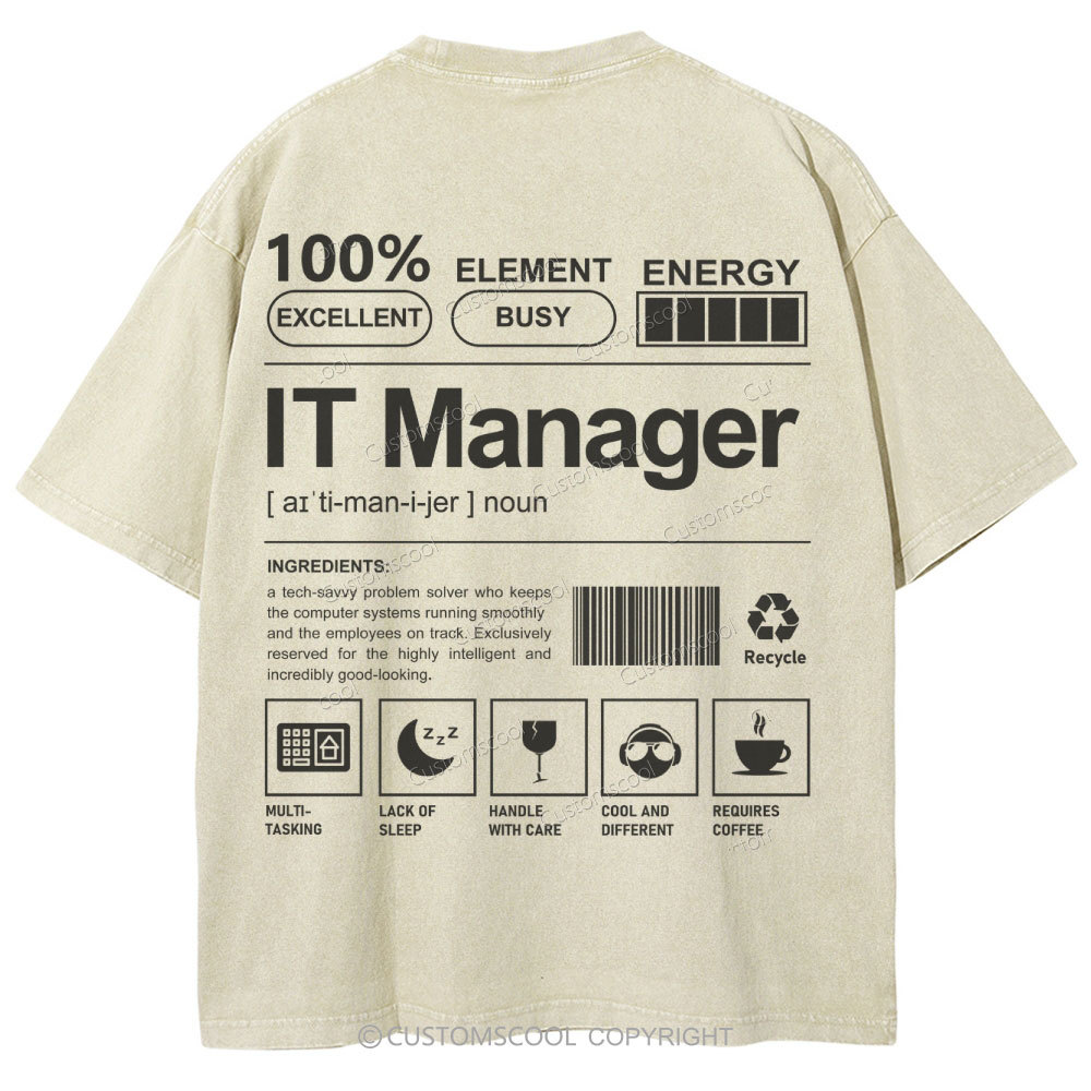 IT Manager Unisex Fit Washed T-Shirt Customscool