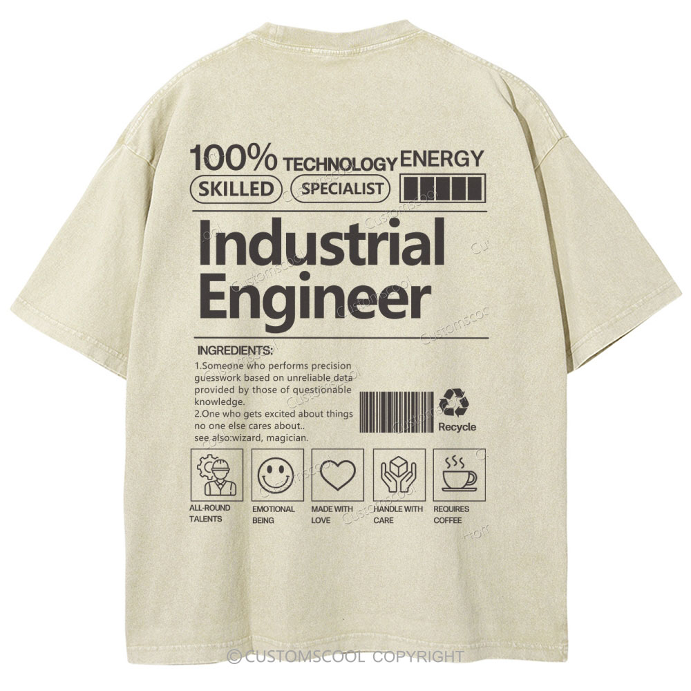 Industrial  Engineer Unisex Fit Washed T-Shirt Customscool