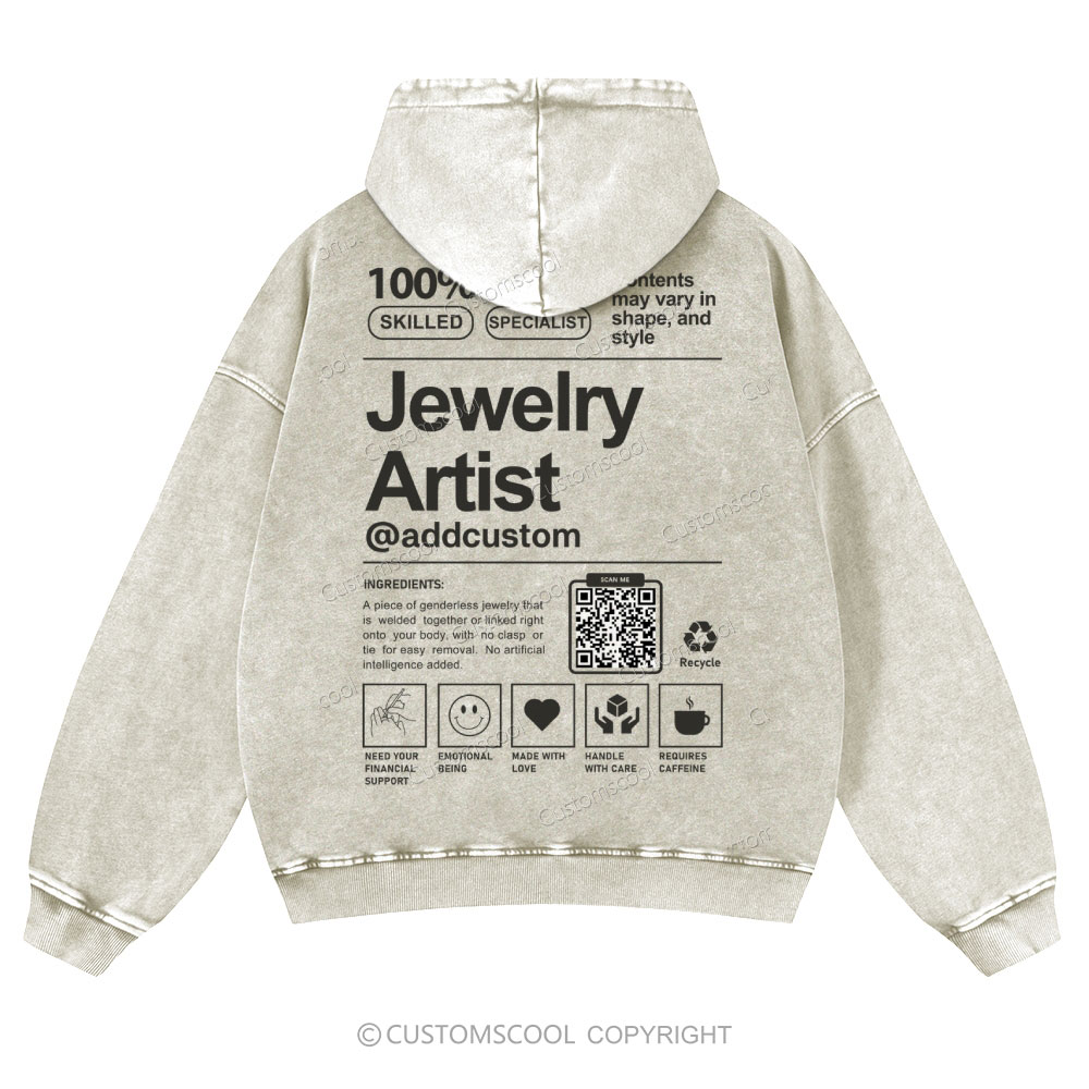 Jewelry Artist Addcustom QR Code Name Casual Washed Hoodie Customscool