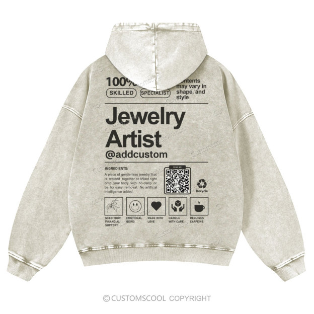 Jewelry Artist Addcustom QR Code Name Casual Washed Hoodie Customscool