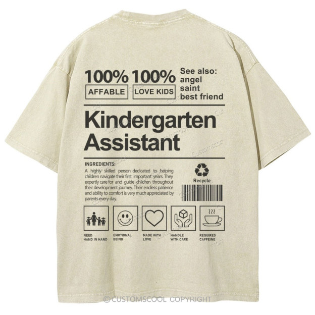 Kindergarten Assistant Unisex Fit Washed T-Shirt Customscool
