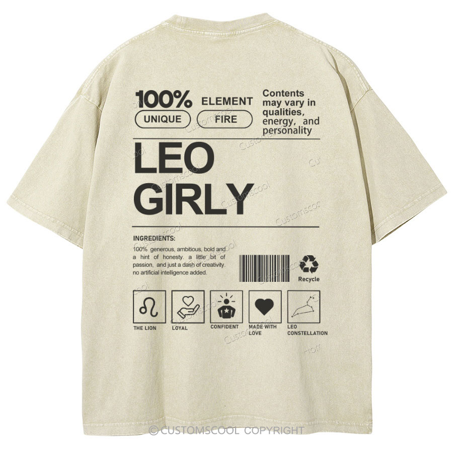 Leo Girly Unisex Fit Washed Oversized T-Shirt Customscool