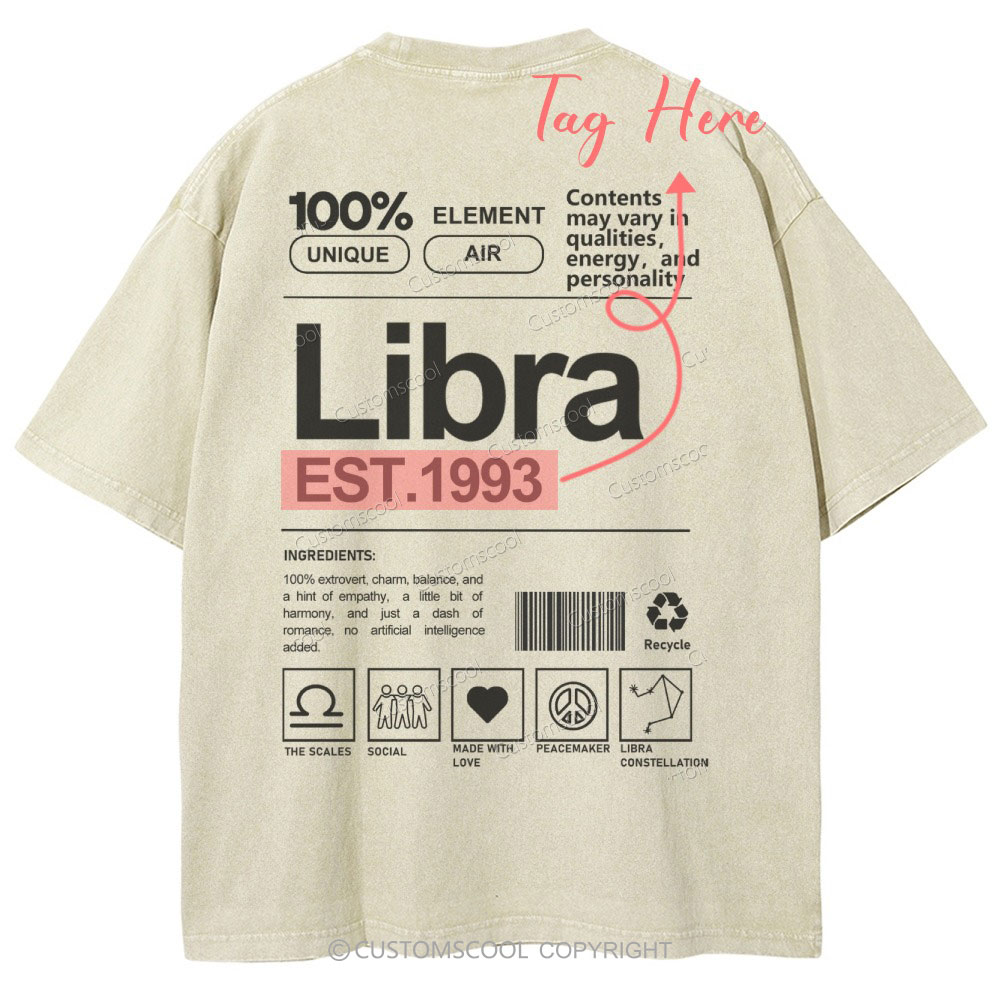 Libra Addcustom Unisex Fit Washed T-Shirt Customscool