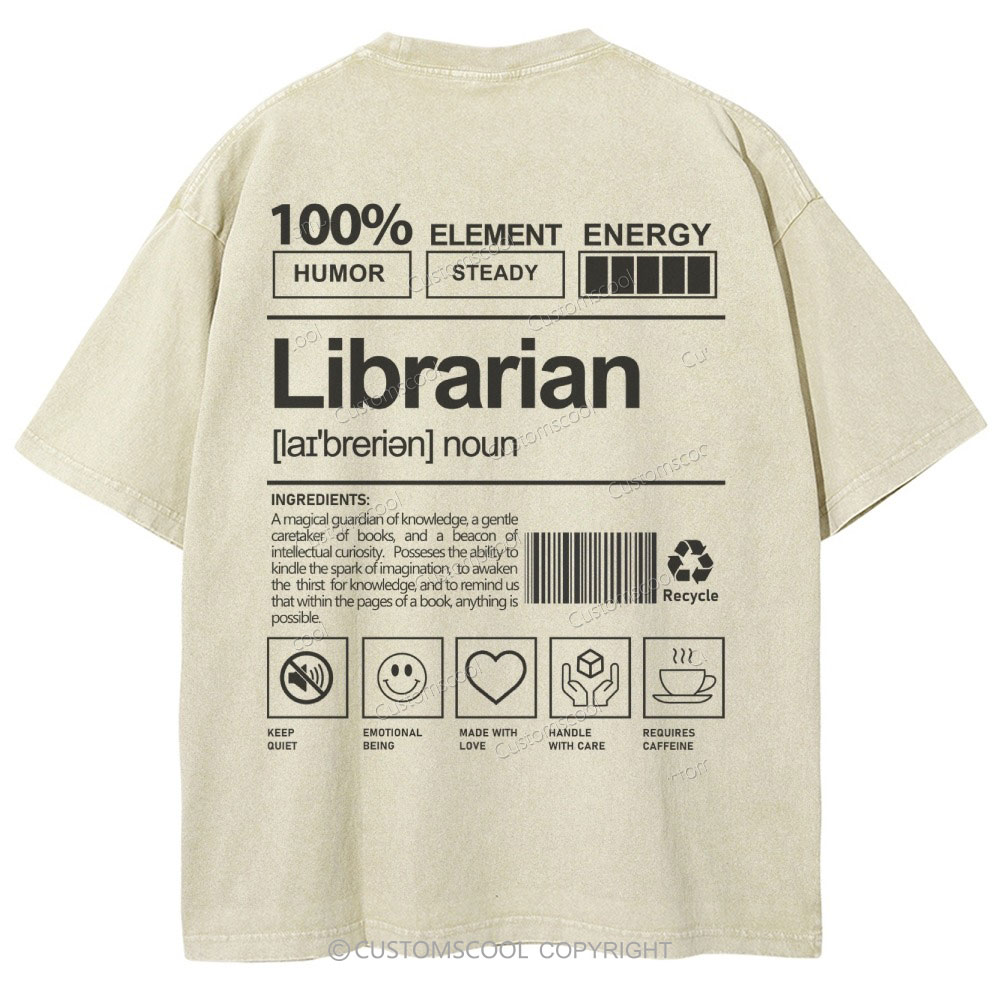 Librarian Unisex Fit Washed T-Shirt Customscool