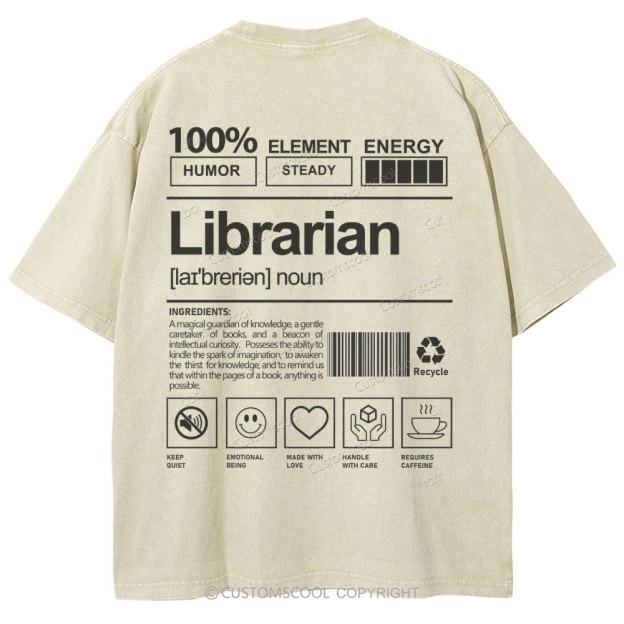 Librarian Unisex Fit Washed T-Shirt Customscool