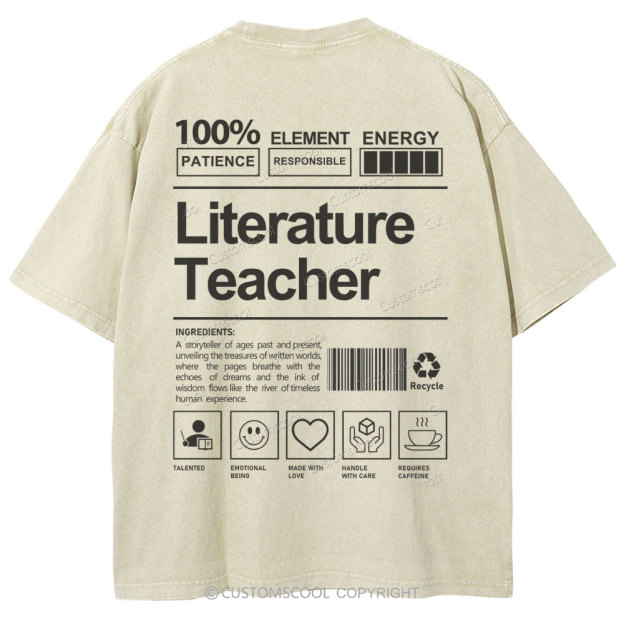 Literature Teacher Unisex Fit Washed T-Shirt Customscool