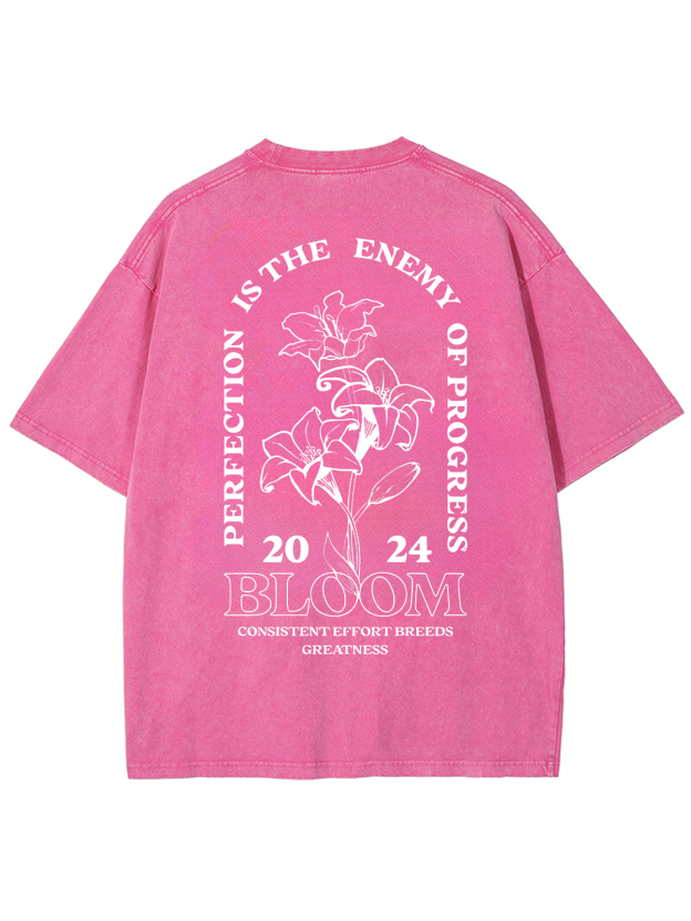 Bloom 2024 Unisex Printed Retro Washed Short Sleeved T-Shirt