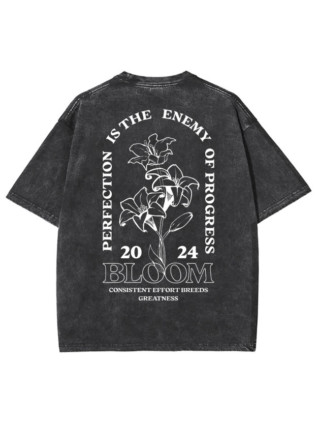 Bloom 2024 Unisex Printed Retro Washed Short Sleeved T-Shirt