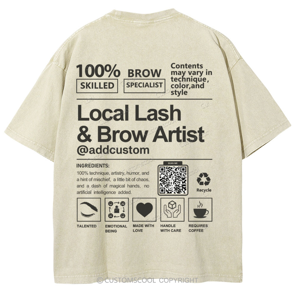 Local Lash & Brow Artist Addcustom QR Code Unisex Fit Washed T-Shirt Customscool