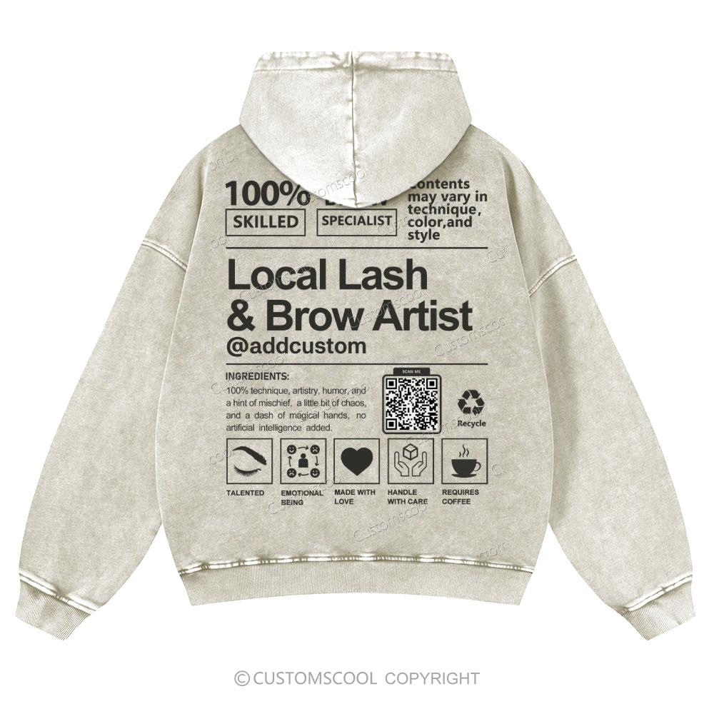Local Lash & Brow Artist Addcustom QR Code Casual Washed Hoodie Customscool