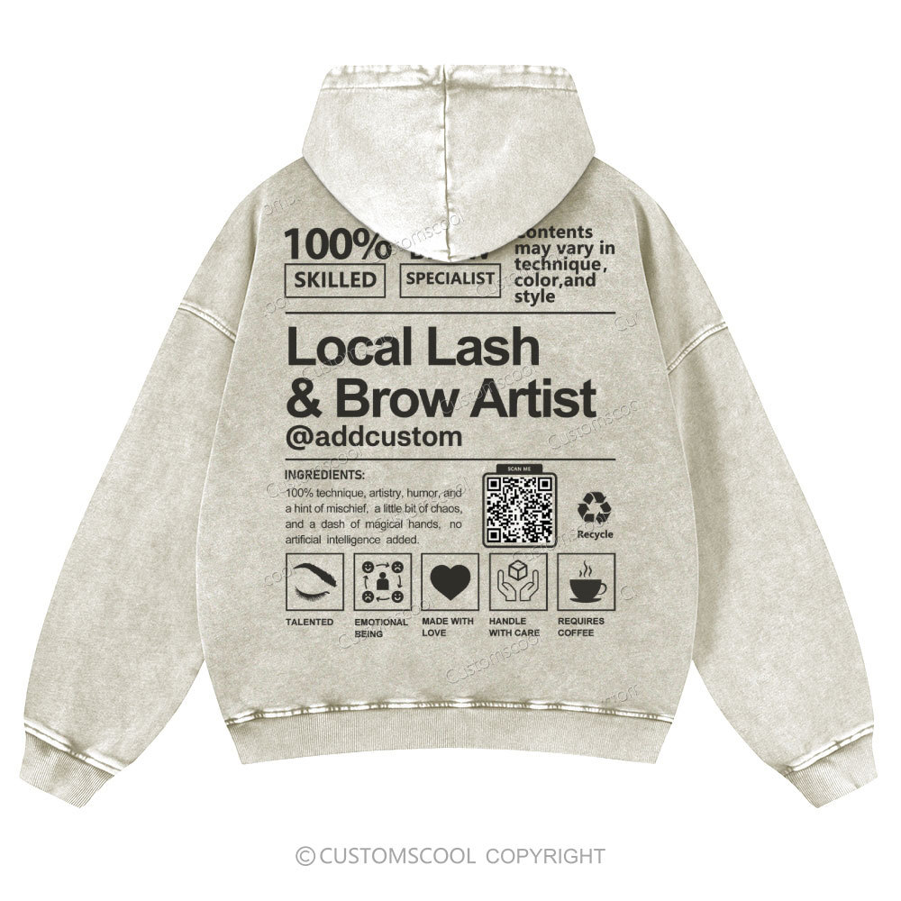 Local Lash & Brow Artist Addcustom QR Code Casual Washed Hoodie Customscool