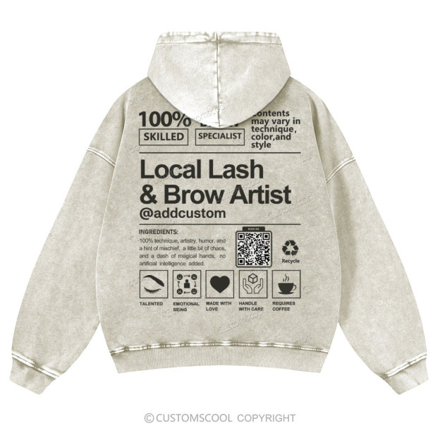 Local Lash & Brow Artist Addcustom QR Code Casual Washed Hoodie Customscool
