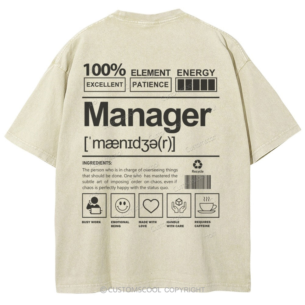 Manager Unisex Fit Washed T-Shirt Customscool