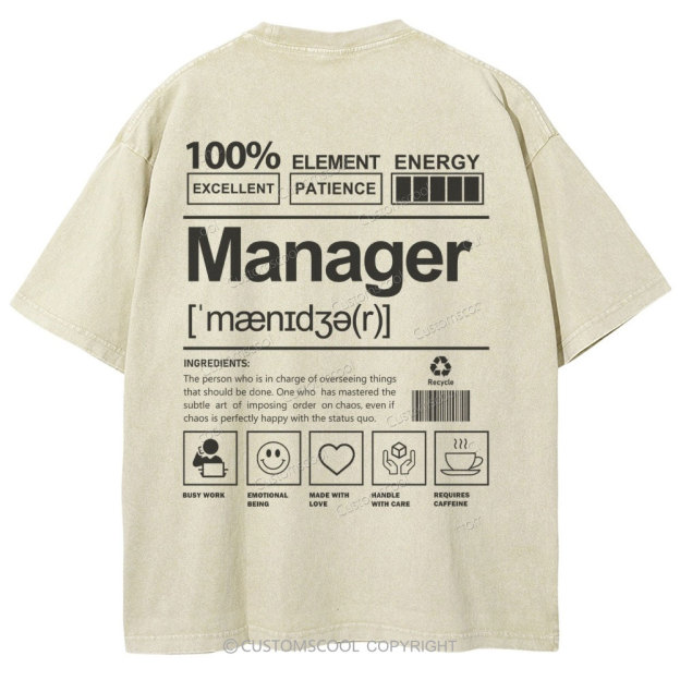 Manager Unisex Fit Washed T-Shirt Customscool