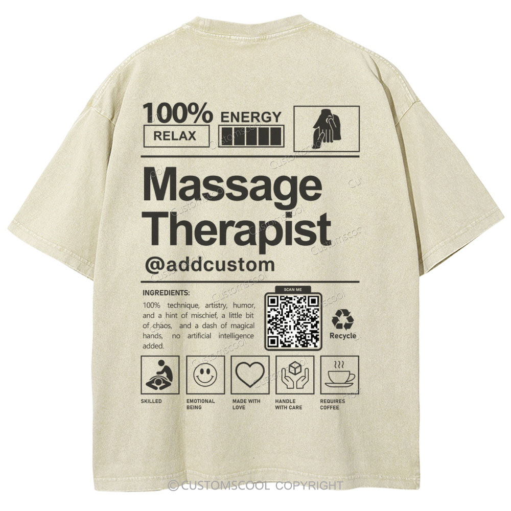 Massage Therapist Addcustom QR Code Unisex Fit Washed T-Shirt Customscool