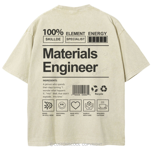 Materials Engineer Unisex Fit Washed T-Shirt Customscool