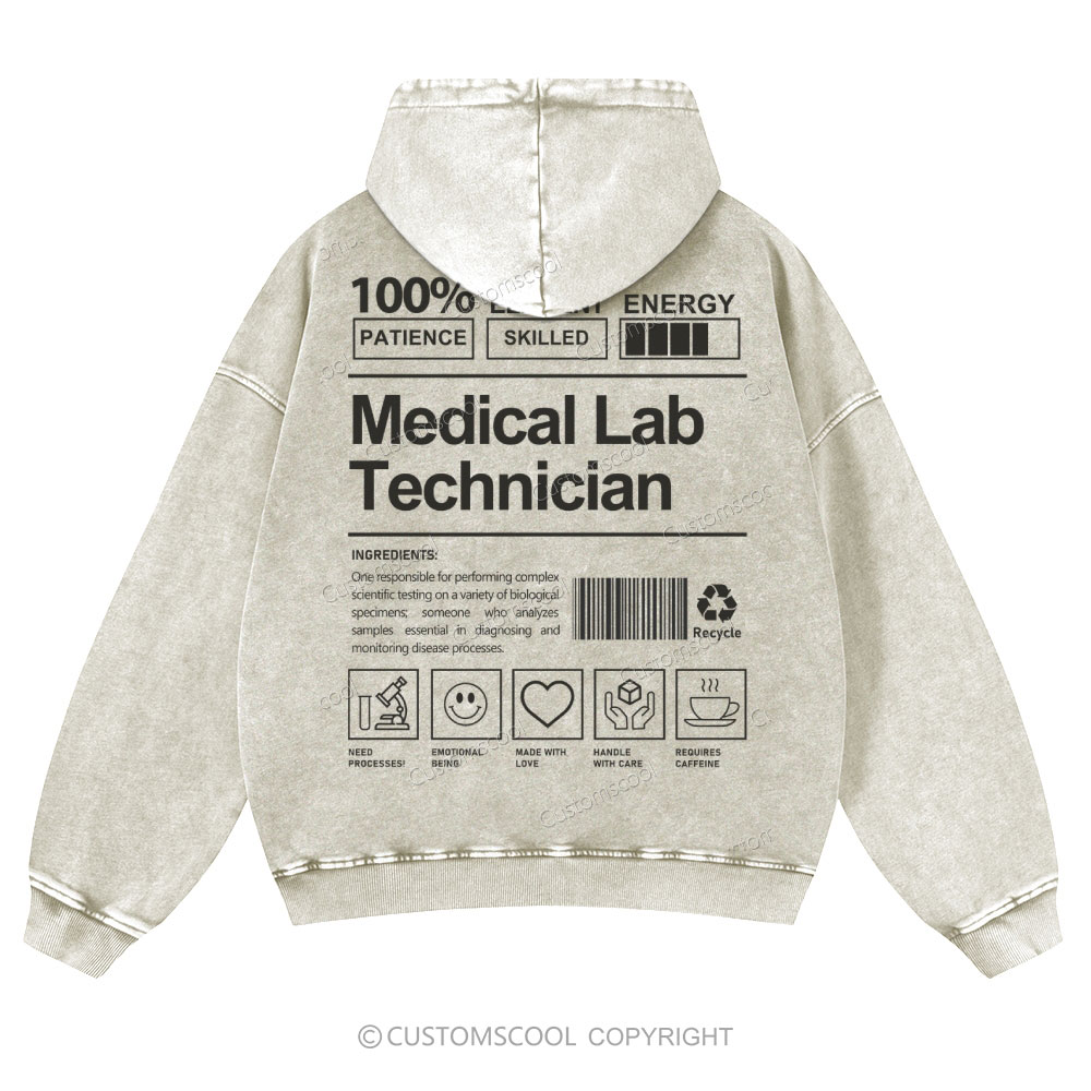 Medical Lab Technician Casual Washed Hoodie Customscool