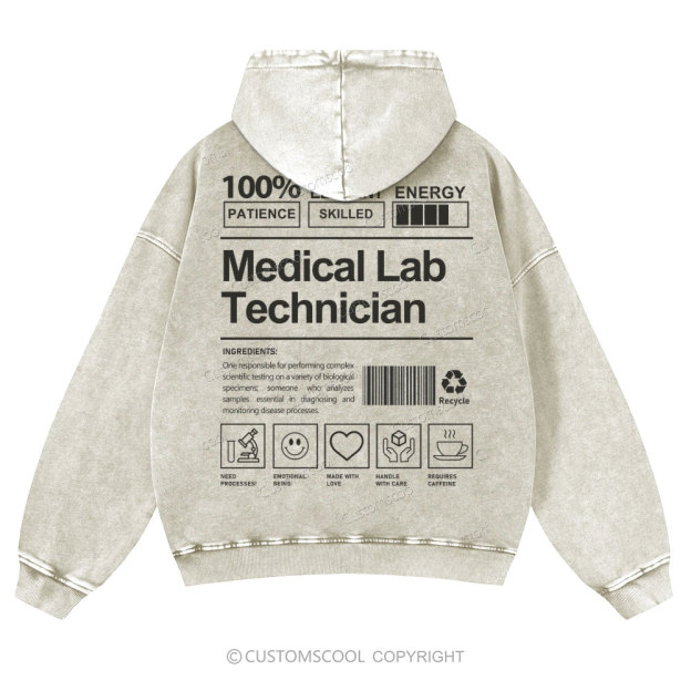 Medical Lab Technician Casual Washed Hoodie Customscool