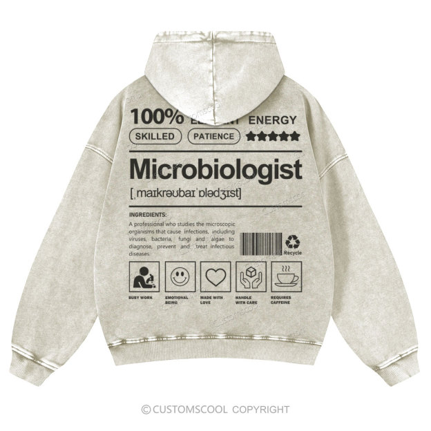 Microbiologist Casual Washed Hoodie Customscool