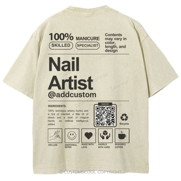 Nail Artist Addcustom QR Code Unisex Fit Washed T-Shirt Customscool