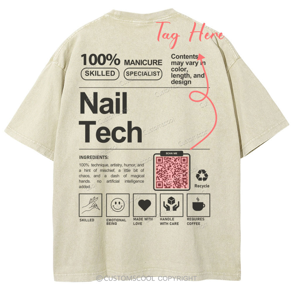 Nail Tech Addcustom QR Code Unisex Fit Washed T-Shirt Customscool