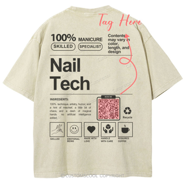 Nail Tech Addcustom QR Code Unisex Fit Washed T-Shirt Customscool