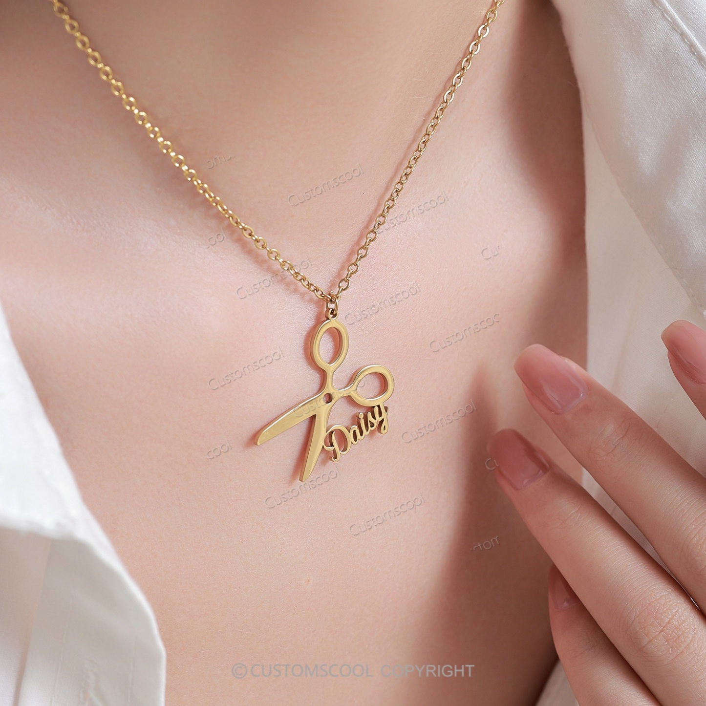 Customizable Barber Name Scissors Necklace Customscool