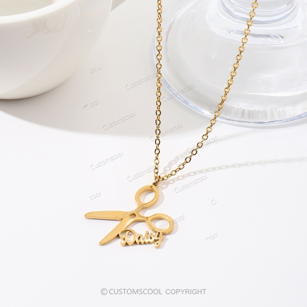 Customizable Barber Name Scissors Necklace Customscool