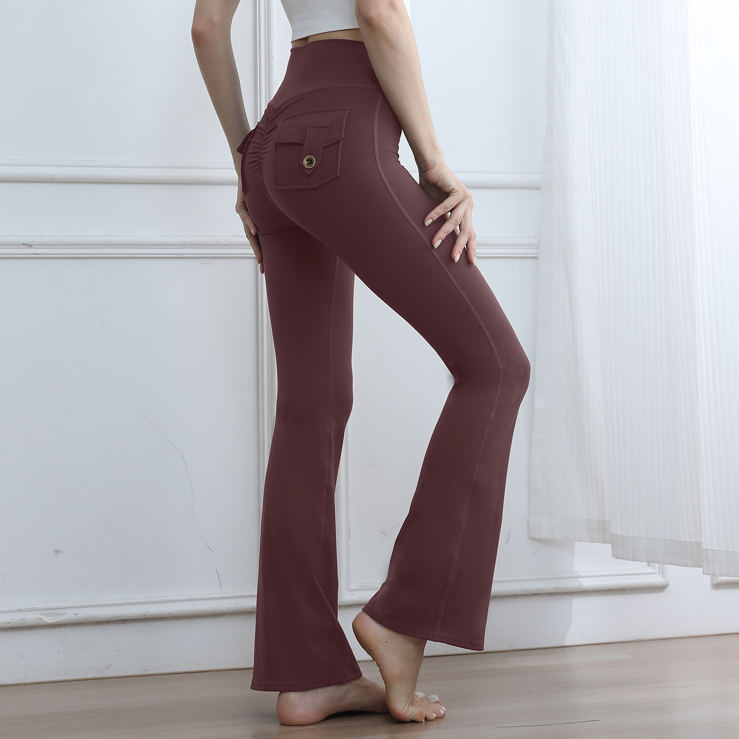 ‌High-Waisted Cargo Pocket Stretch Flared Legging Customscool