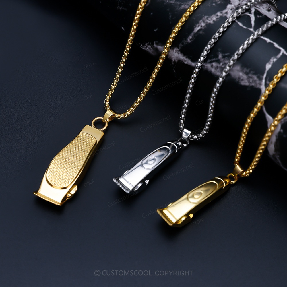 Barber shop rotating light razor razor hair salon seat hair dryer scissors necklace and Scissors comb brooch Customscool