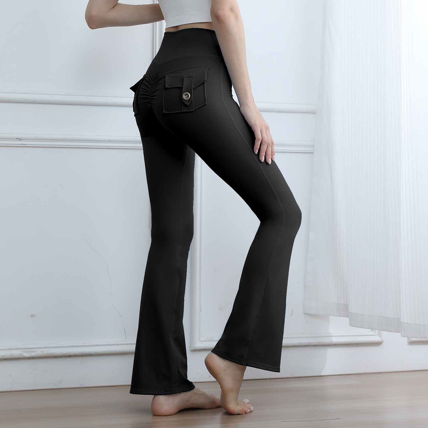 ‌High-Waisted Cargo Pocket Stretch Flared Legging Customscool