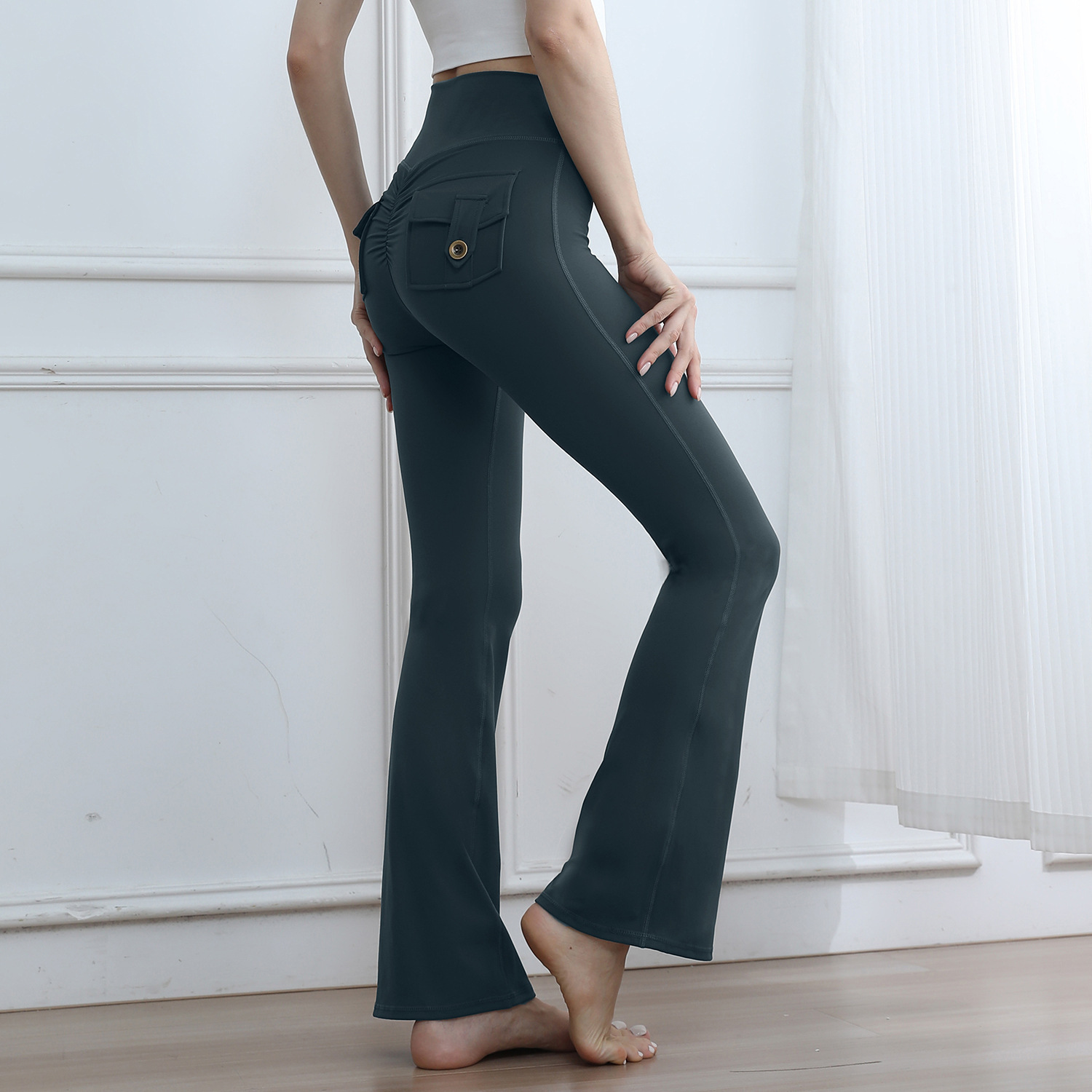 ‌High-Waisted Cargo Pocket Stretch Flared Legging Customscool